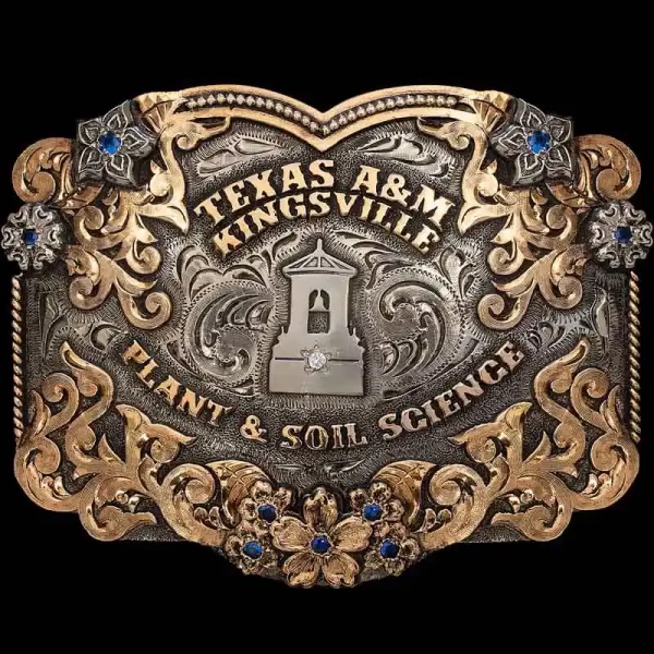 The Jordan Graduation Buckle is beautiful buckle is feminine & elegant. Detailed with unique bronze scrolls and silver flowers. Customize this gorgeous class buckle today!